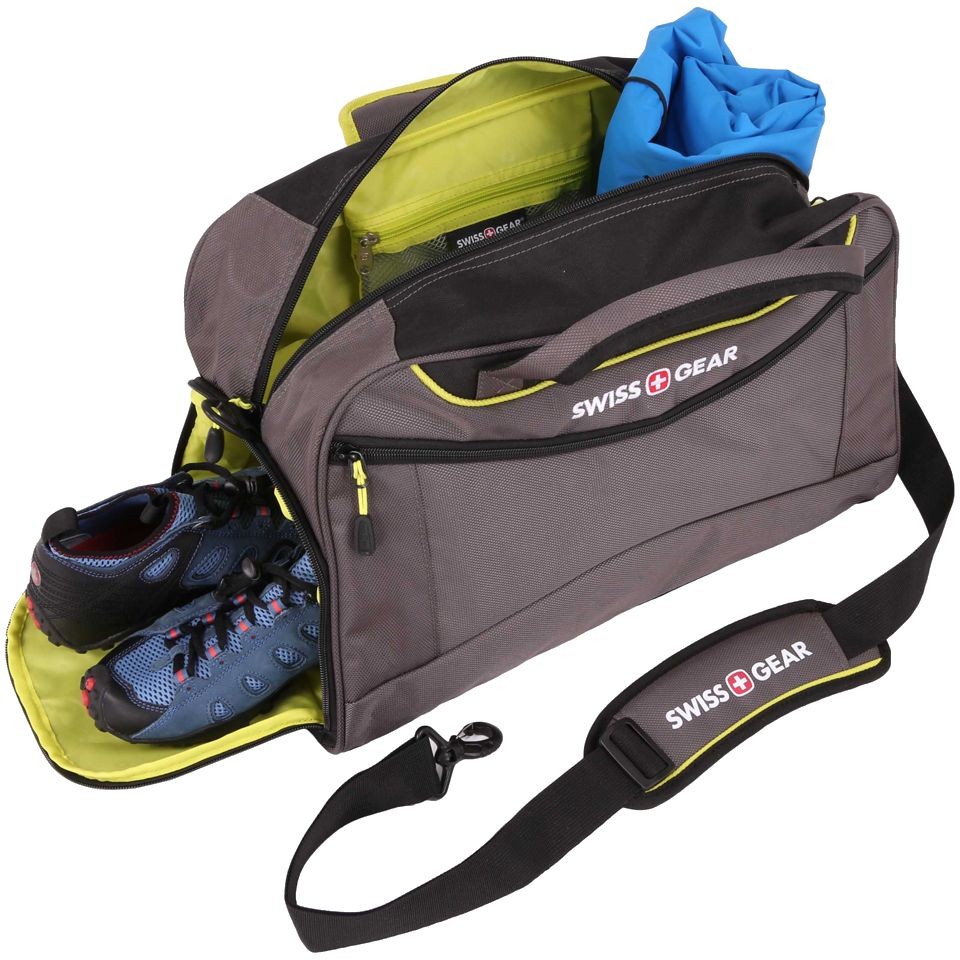 Сумка спортивная Swissgear, серая с зеленым