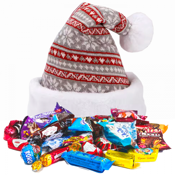 Подарок с конфетами Колпак Деда Мороза 1000гр