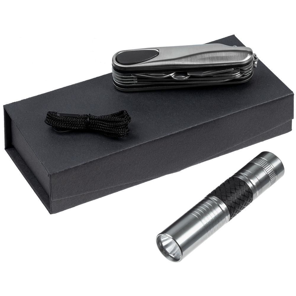 Набор «Зорге»: мультитул и фонарик, серебристый